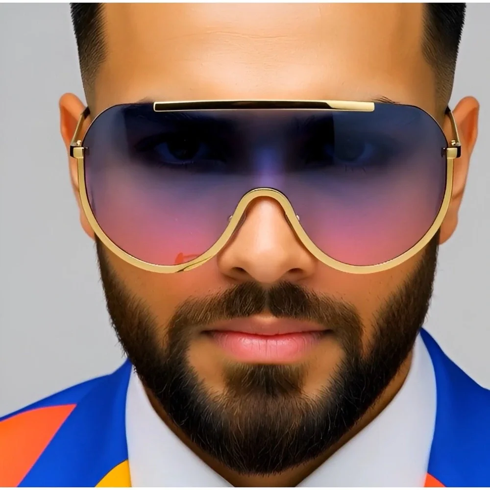 Shield Sunglasses Fashion Beach Paty Rapper‎ Lentes Gafas Gold Frame Men HipHop